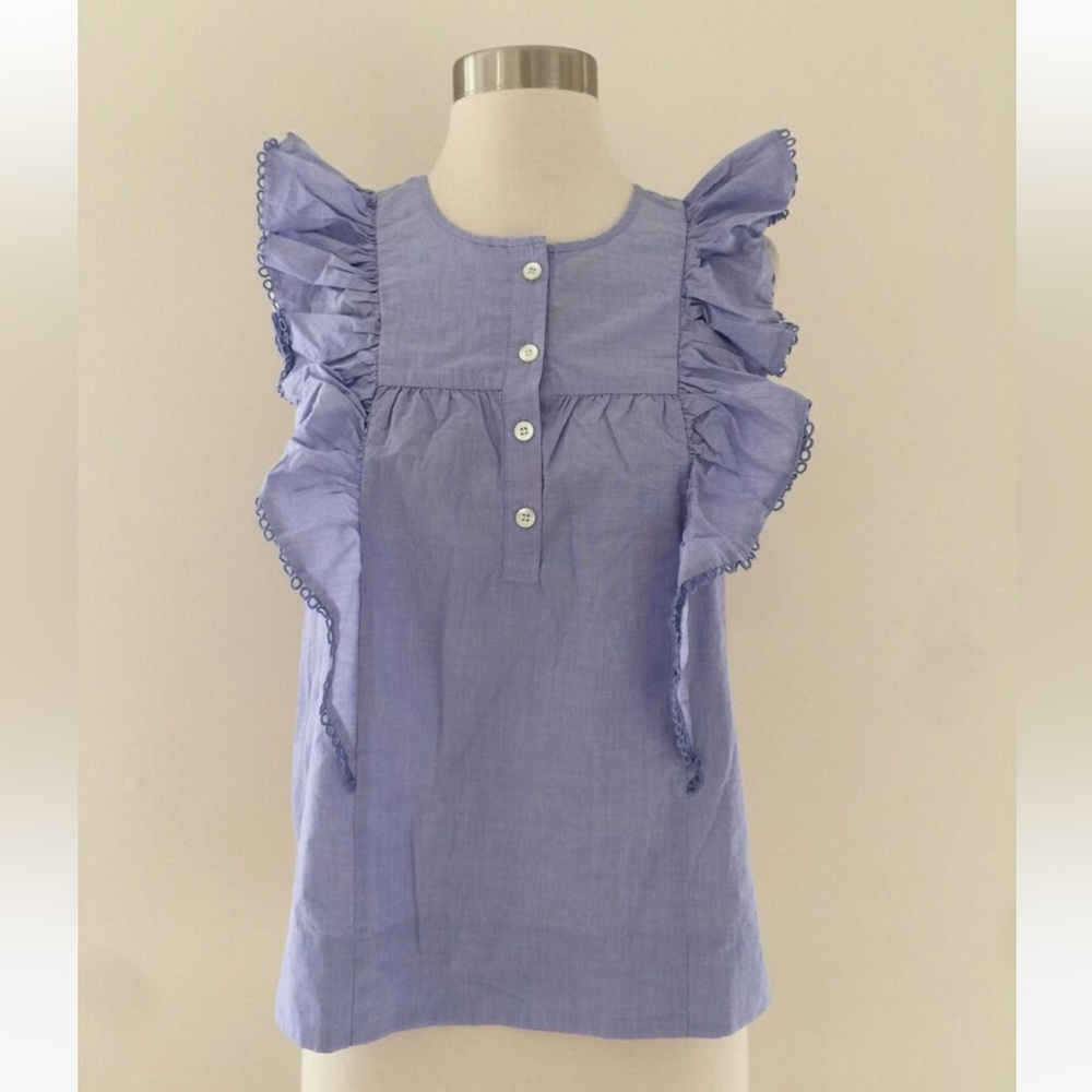 J. Crew Ruffle Front Top in Periwinkle - 100% Cotton